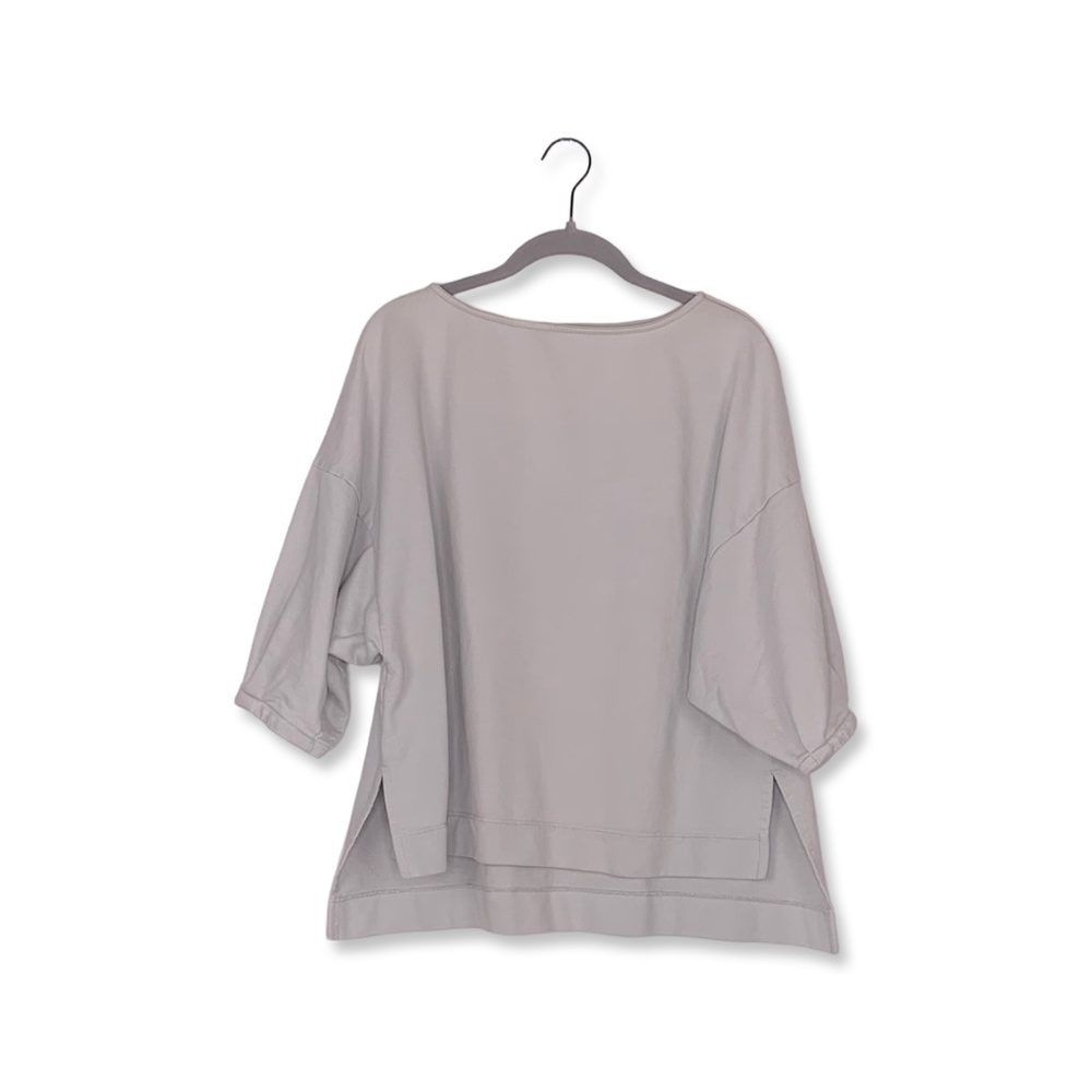 Ilana Kohn Gray Boat Neck High Low Short Sleeve Oversized Terry Cloth Sweatshirt